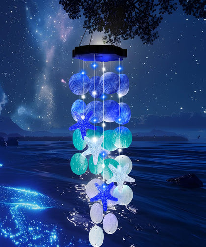 Cerflyer Mom Grandma Nana wind chime in outdoor garden with color glow enhances evening ambiance