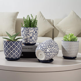 Cerkik four pack vintage blue planters for small plants