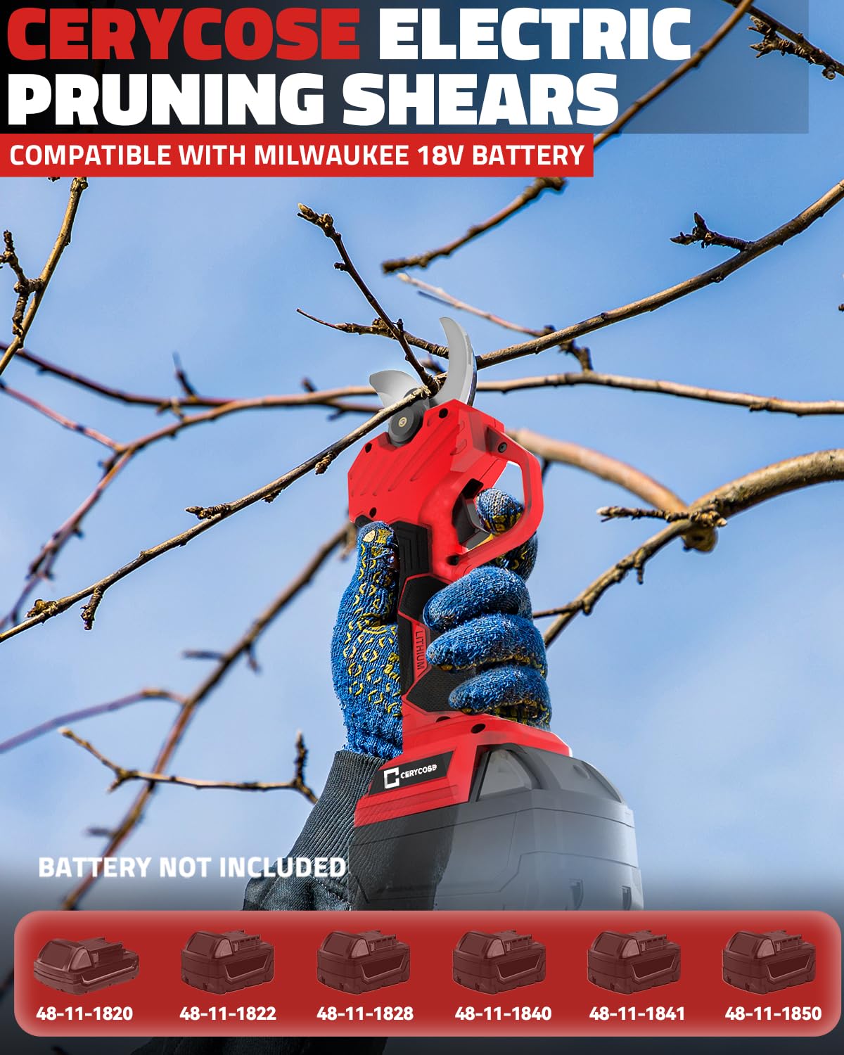 Cerycose pruning shears held in hand showing lightweight design