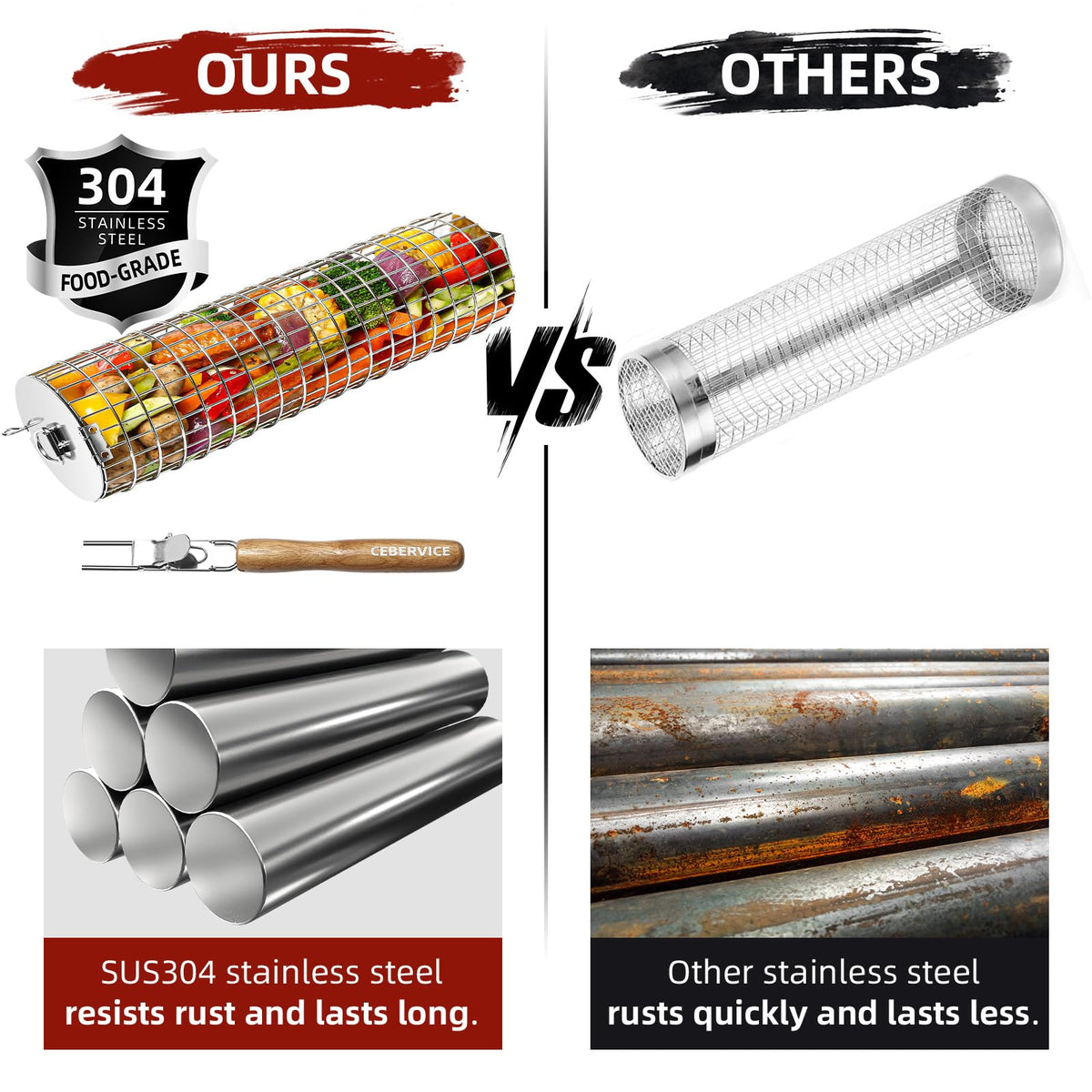 CESERVICE SUS304 stainless steel construction resists rust and cleans easily.