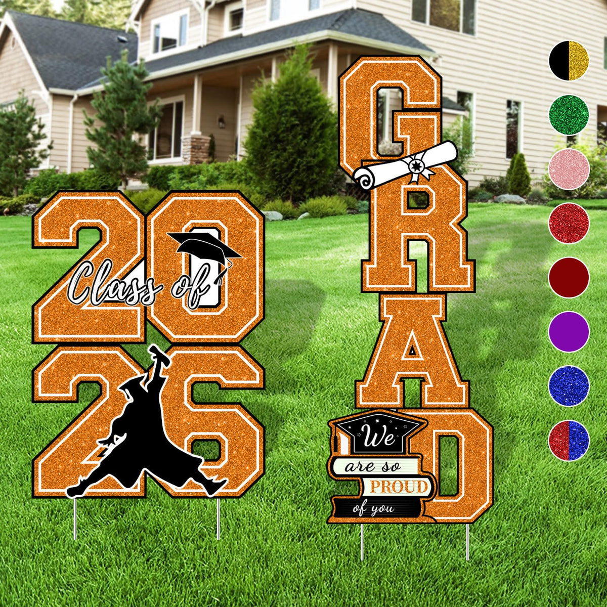 CESOF 2026 Grad yard sign set with orange glitter for outdoor celebration