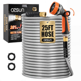 Cesun 25 ft metal garden hose for durable watering and cleaning tasks.