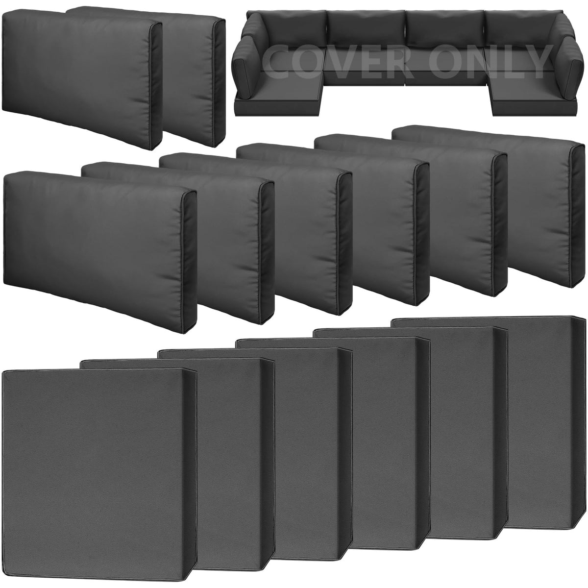 Cethytirko 14-piece cushion covers for a 6-seat outdoor sofa, durable and fade-resistant.