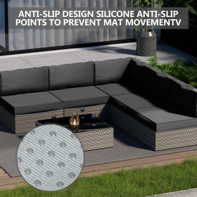 Cethytirko 6-seat wicker sectional with covers installed.