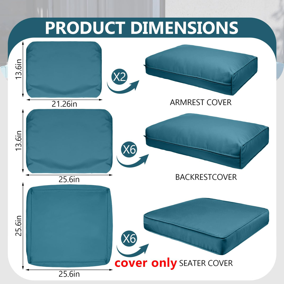 Cethytirko seat cushion cover fits 25.6x25.6x4 inches and keeps seating clean.
