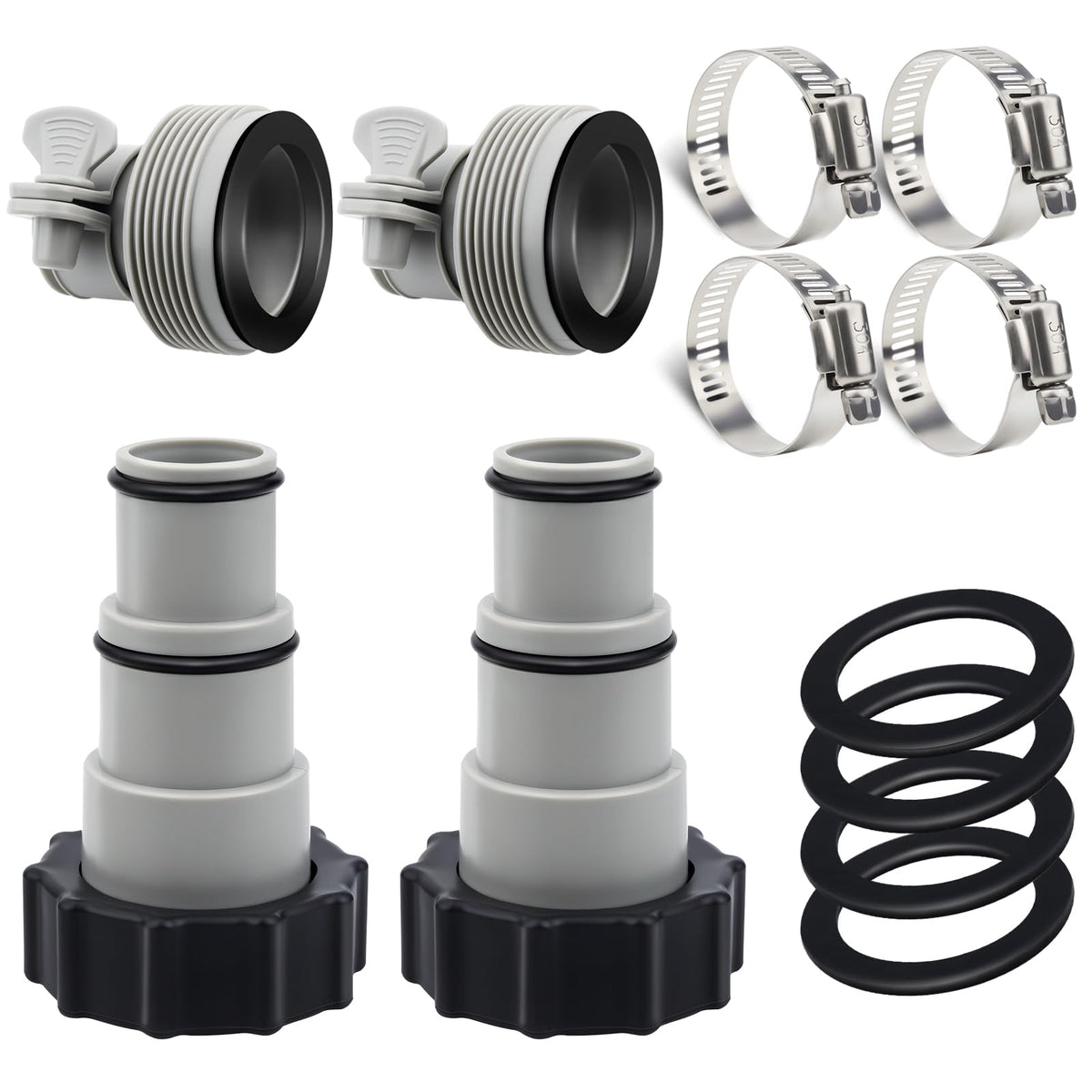 Cfyosnk 4-pack pool hose adapter conversion set enables easier 1.25 to 1.5 inch connections.