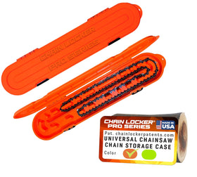 Chain Locker Pro Series orange case, front view, for secure, portable chain storage.