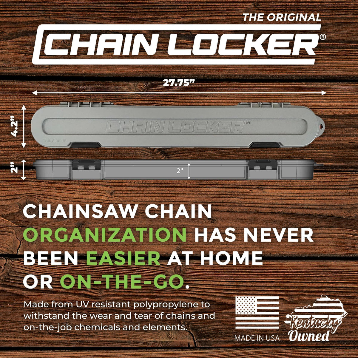 Chain Locker portable chain-case design simplifies carrying and quick access.