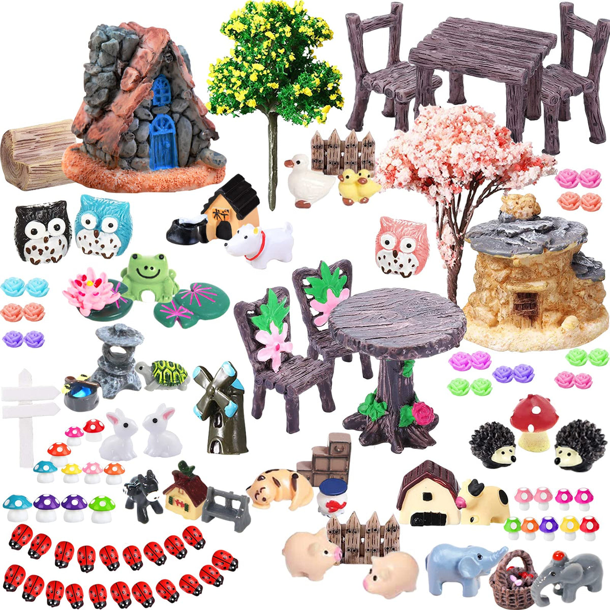 CHAKANLX 108-piece fairy garden kit for enchanting plant displays.