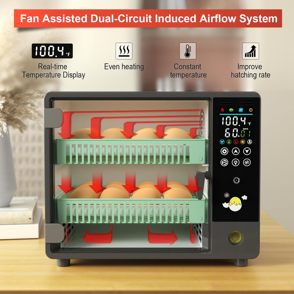 Chalixion egg turner 360-degree action ensures reliable turning.