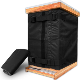 Challicare winter hive wrap on an 8-frame hive offering durable insulation