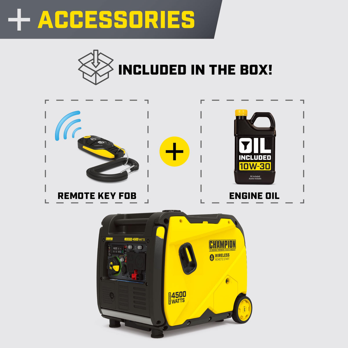 Champion 4500-watt inverter with EZ Start Dial for quick startup.
