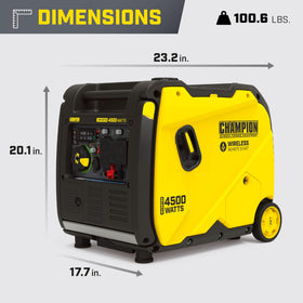 Intelligauge Power Meter on Champion inverter shows voltage, frequency, and hours.