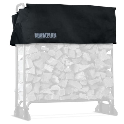 Champion Power Equipment firewood rack cover on rack protects wood from rain and wind