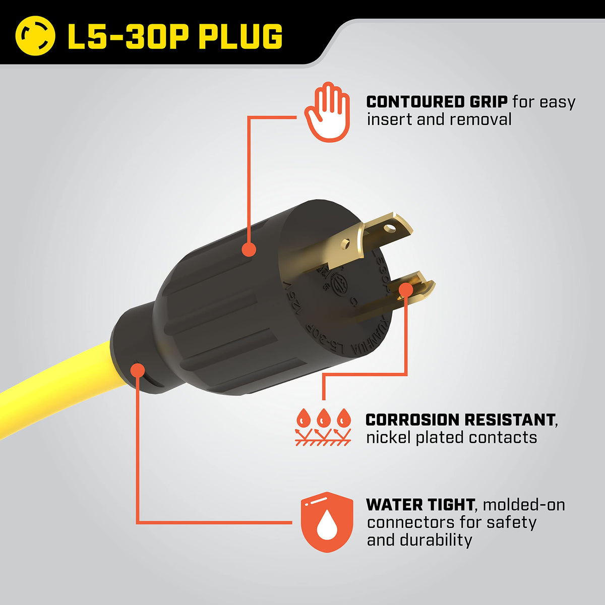 Champion 48034 125-volt extension powers devices away from the generator.