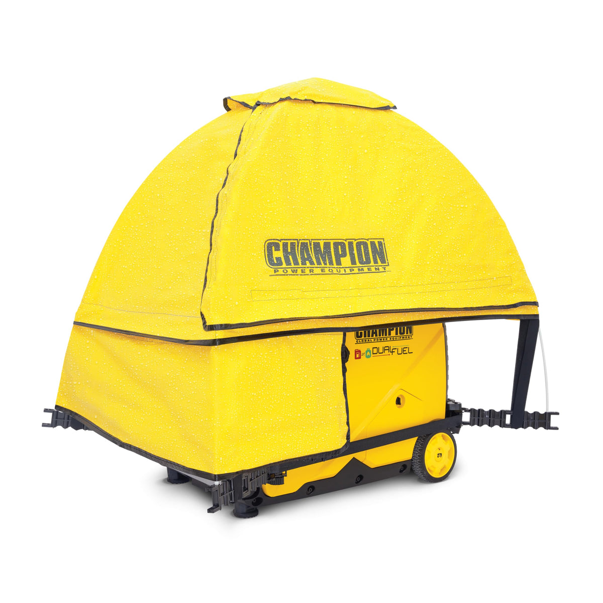 Champion Storm Shield cover side view protecting the inverter during wind