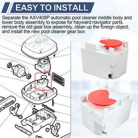 Underwater installation guide showing gear box swap in the Hayward cleaner.