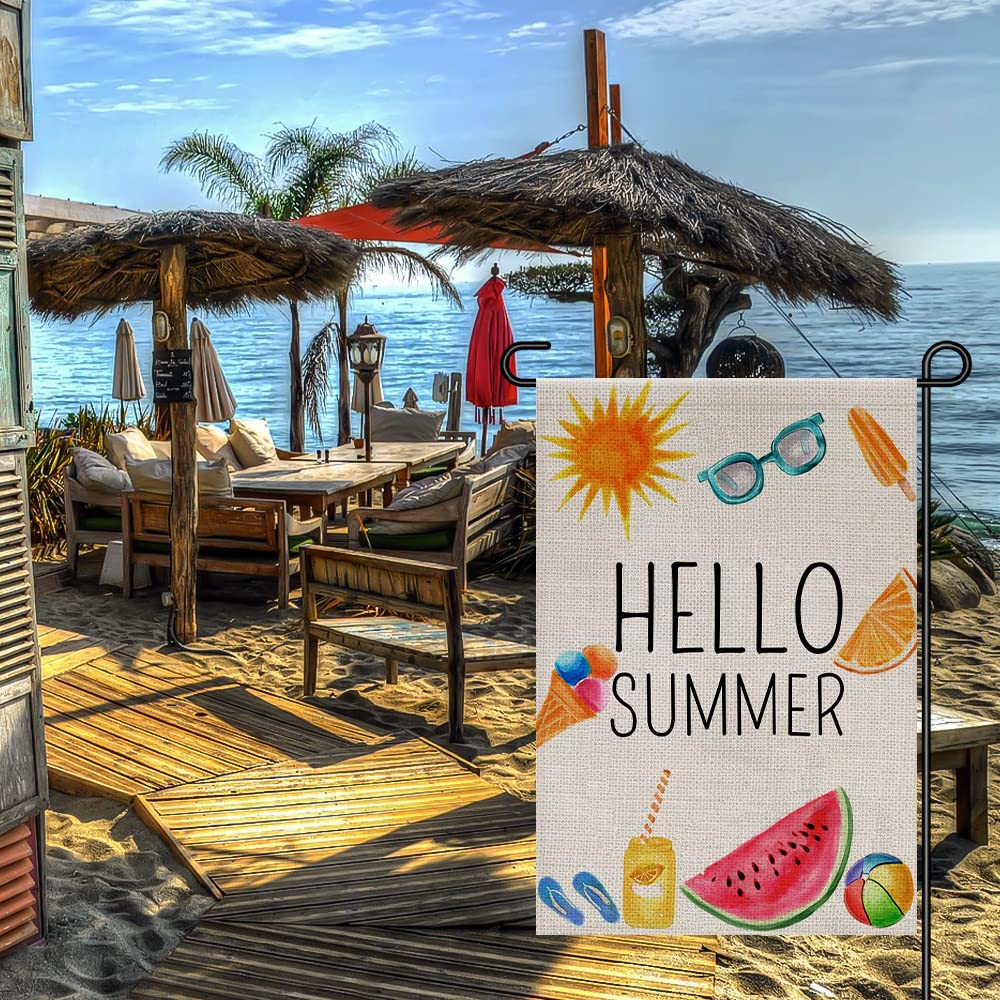 CHAOMENGMENG Hello Summer flag burlap back view double sided visibility