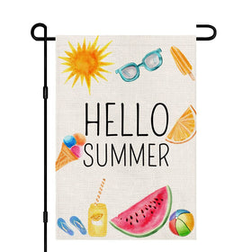 CHAOMENGMENG Hello Summer flag burlap front view for outdoor charm