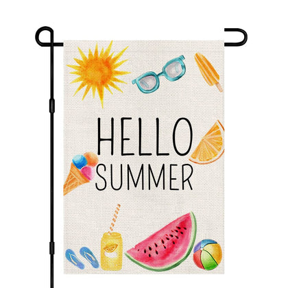 CHAOMENGMENG Hello Summer flag burlap front view for outdoor charm