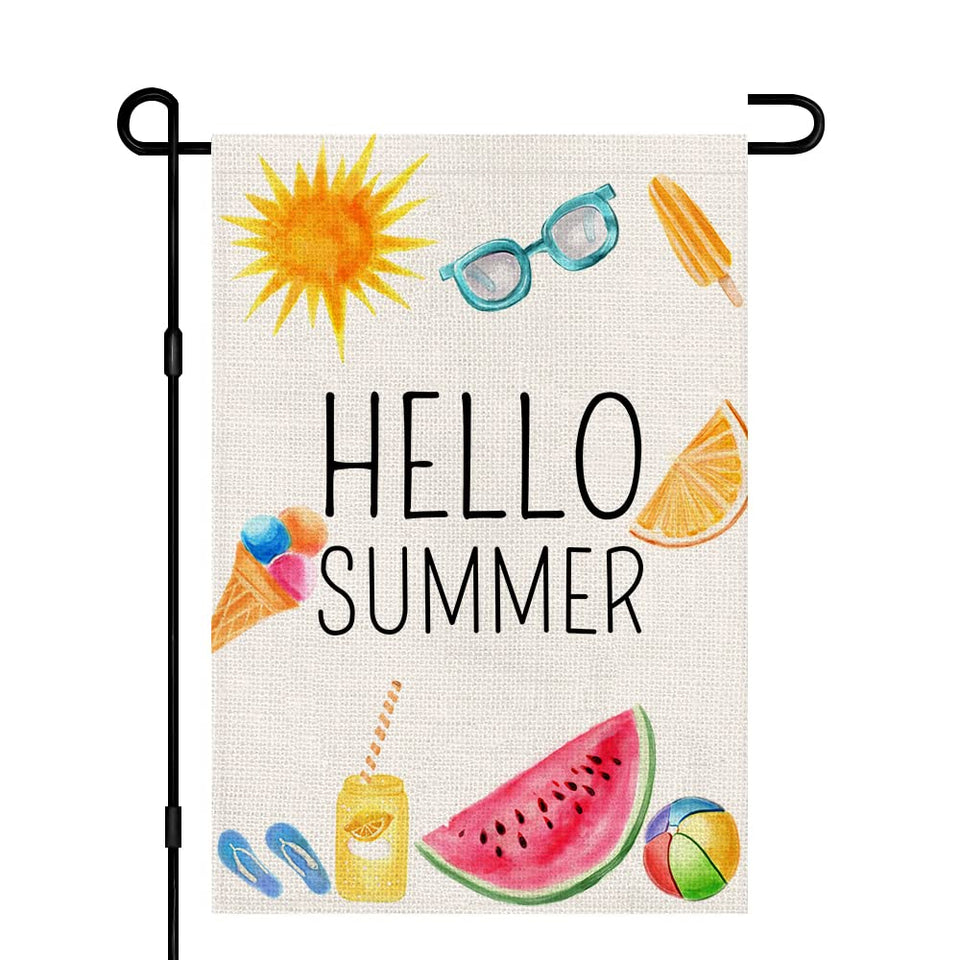 CHAOMENGMENG Hello Summer flag burlap front view for outdoor charm
