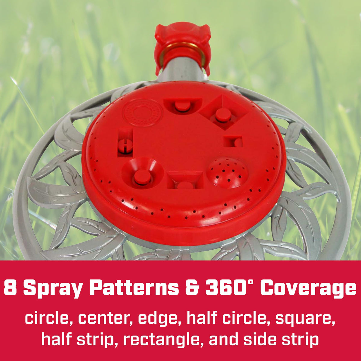 Chapin 4998 sprinkler with decorative metal base illustrating stability.