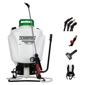 Chapin 61900 backpack sprayer with a clear 4-gallon tank for easy fill and monitoring.