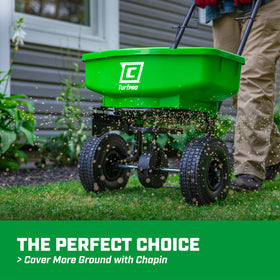 Chapin enclosed acetal gears resist weather while spreading seeds.