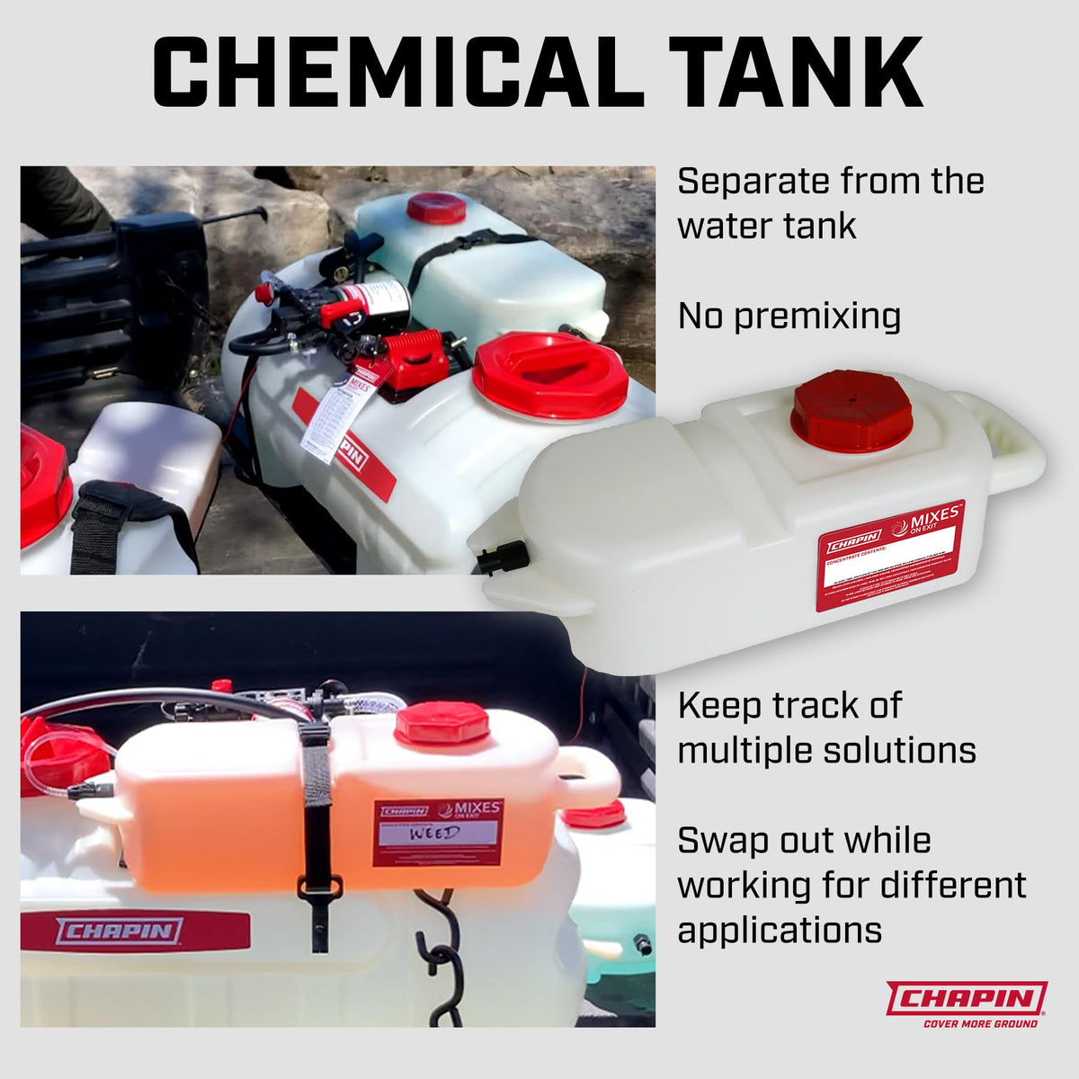 Chapin M.O.E. extra tanks allow switching chemicals without downtime