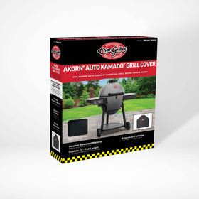Char-Griller AKORN cover in use; extends grill life by guarding from elements.