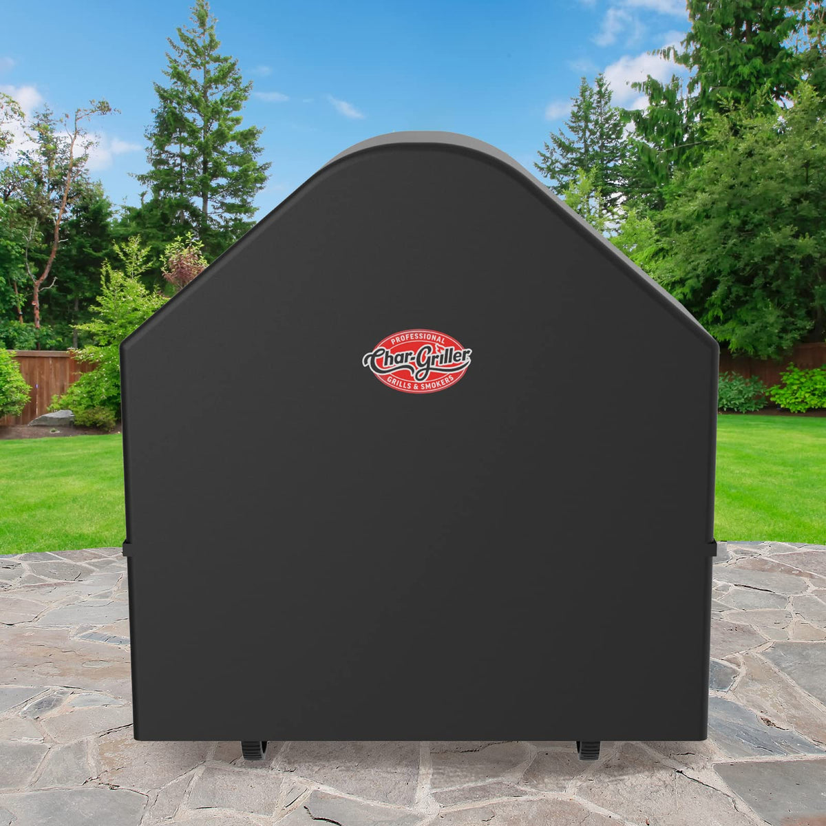 Char-Griller AKORN cover close-up; heavy-duty fabric resisting moisture and dirt.