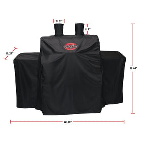 Char-Griller adjustable-fit cover snugly over smoke stacks.