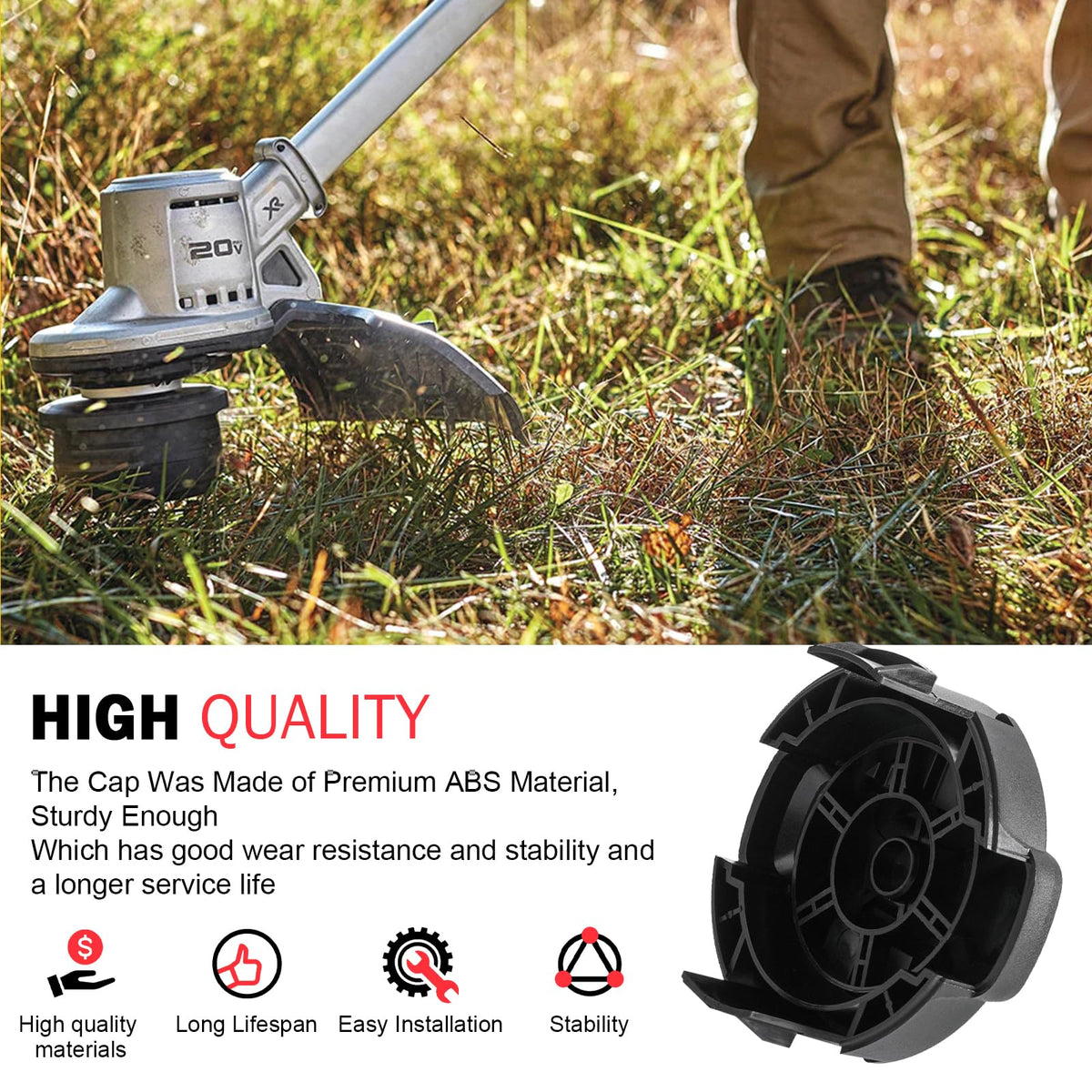 CHAR YONG weed trimmer head cap in action, securing the line guide.