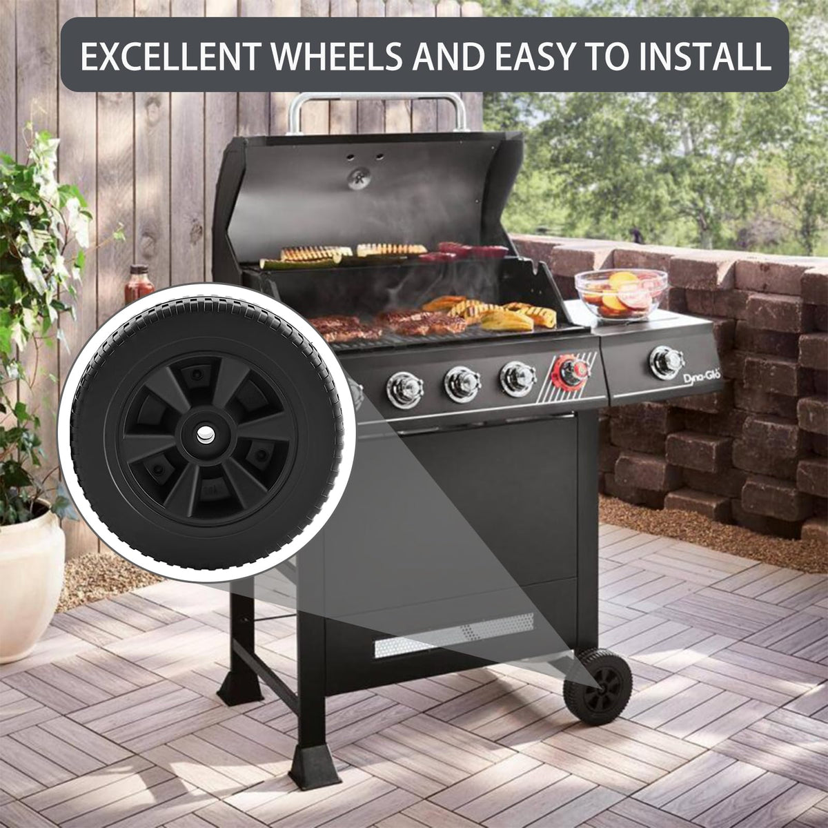 Charbrofire Dyna Glo 7-inch wheel side view improves stability on uneven ground.