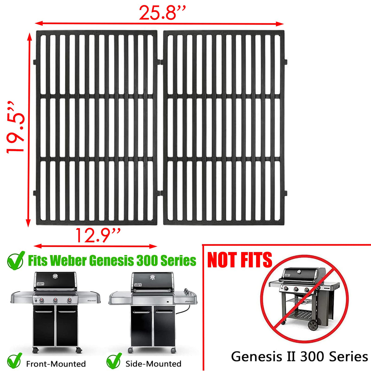 Close-up of heavy-duty cast iron rods on Charbrofire Genesis 300 grates.