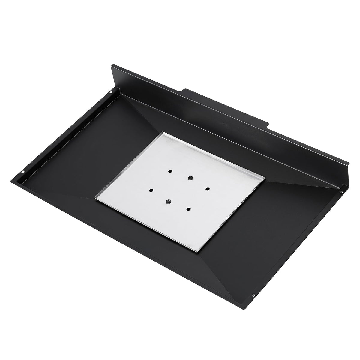 Charbrofire grease tray setup helps prevent flare-ups by directing drippings into the tray.