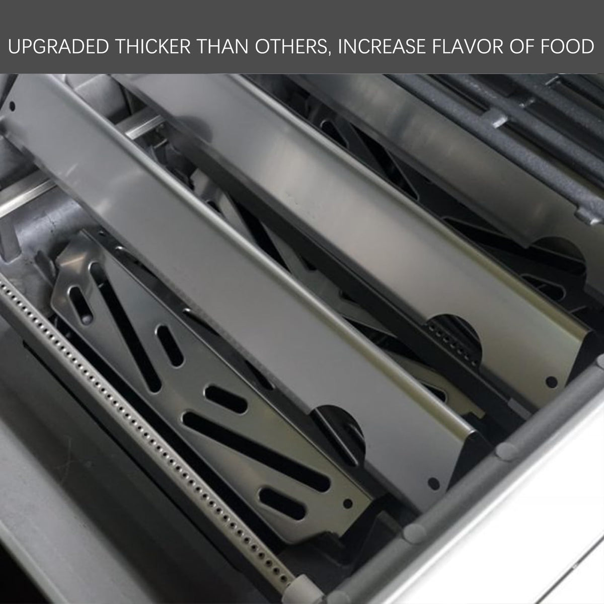 Charbrofire heat deflector plates protecting burners and reducing flare-ups