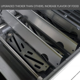 Charbrofire heat deflector plates protecting burners and reducing flare-ups
