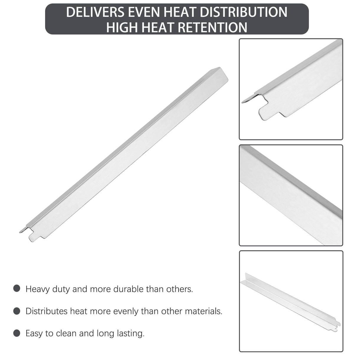 Charbrofire heat shields in stainless steel resist corrosion for long-lasting use.