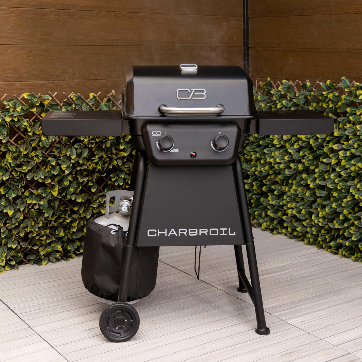 Charbroil Classic 2-Burner side shelves provide convenient tool and spice storage