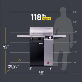 Char-Broil Edge temperature range dial from 200 to 700 degrees for versatile grilling.