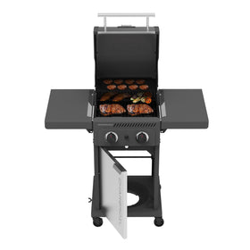 Charbroil Performance Series storage cabinet keeps tools and propane organized.
