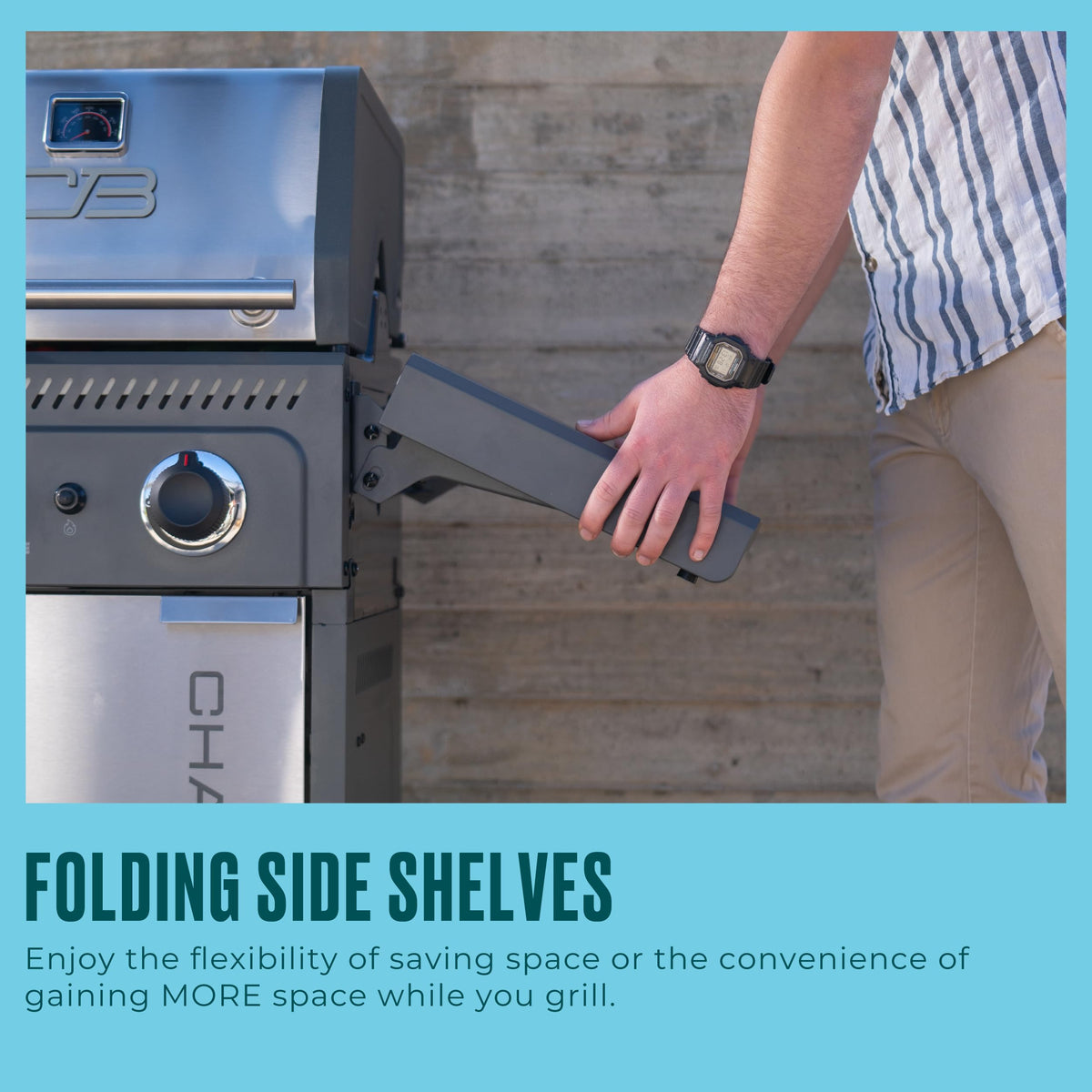 Charbroil Performance Series swing-away warming rack shown for indirect cooking and warming.