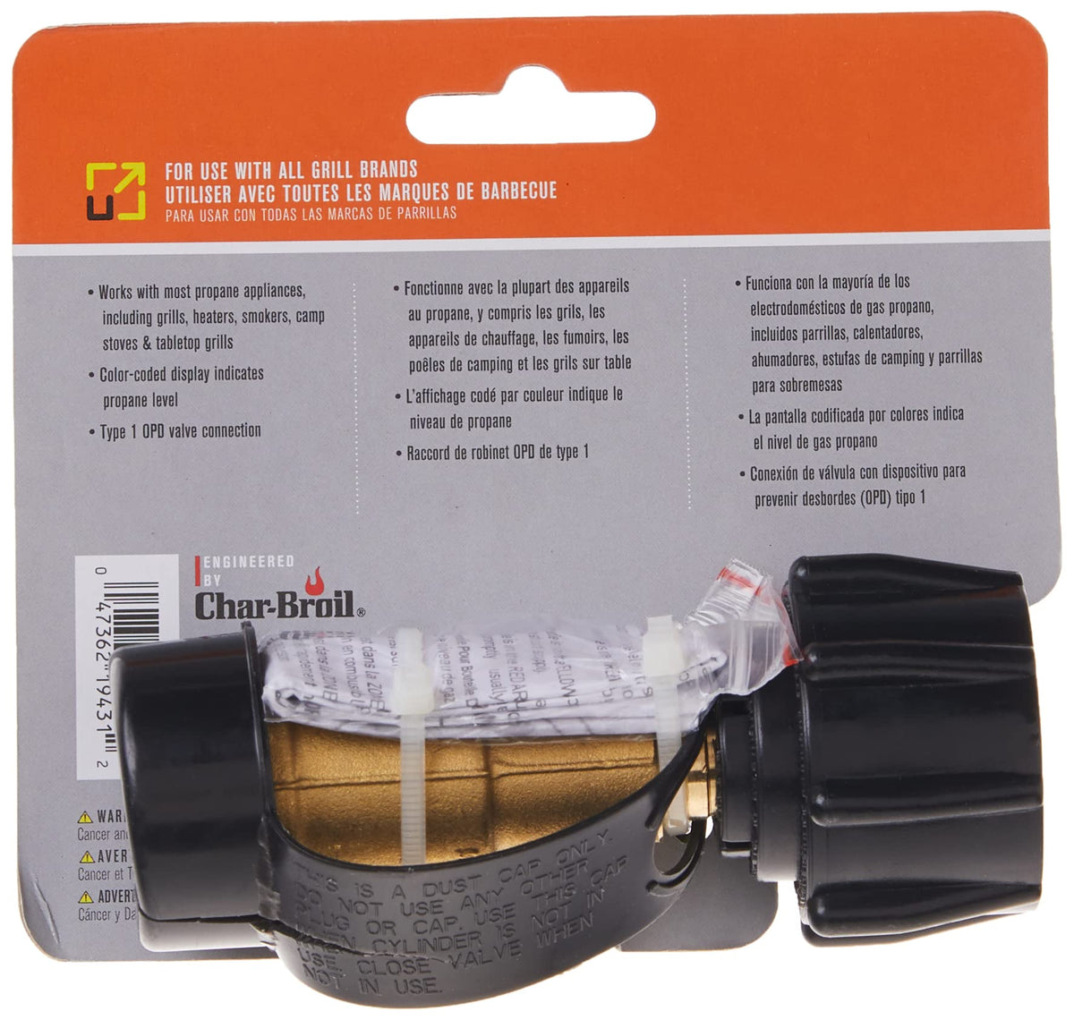 Char-Broil gauge designed to fit most propane tanks for versatility