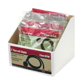 Char-Broil weatherproof low-pressure hose extends to four feet for flexible use.