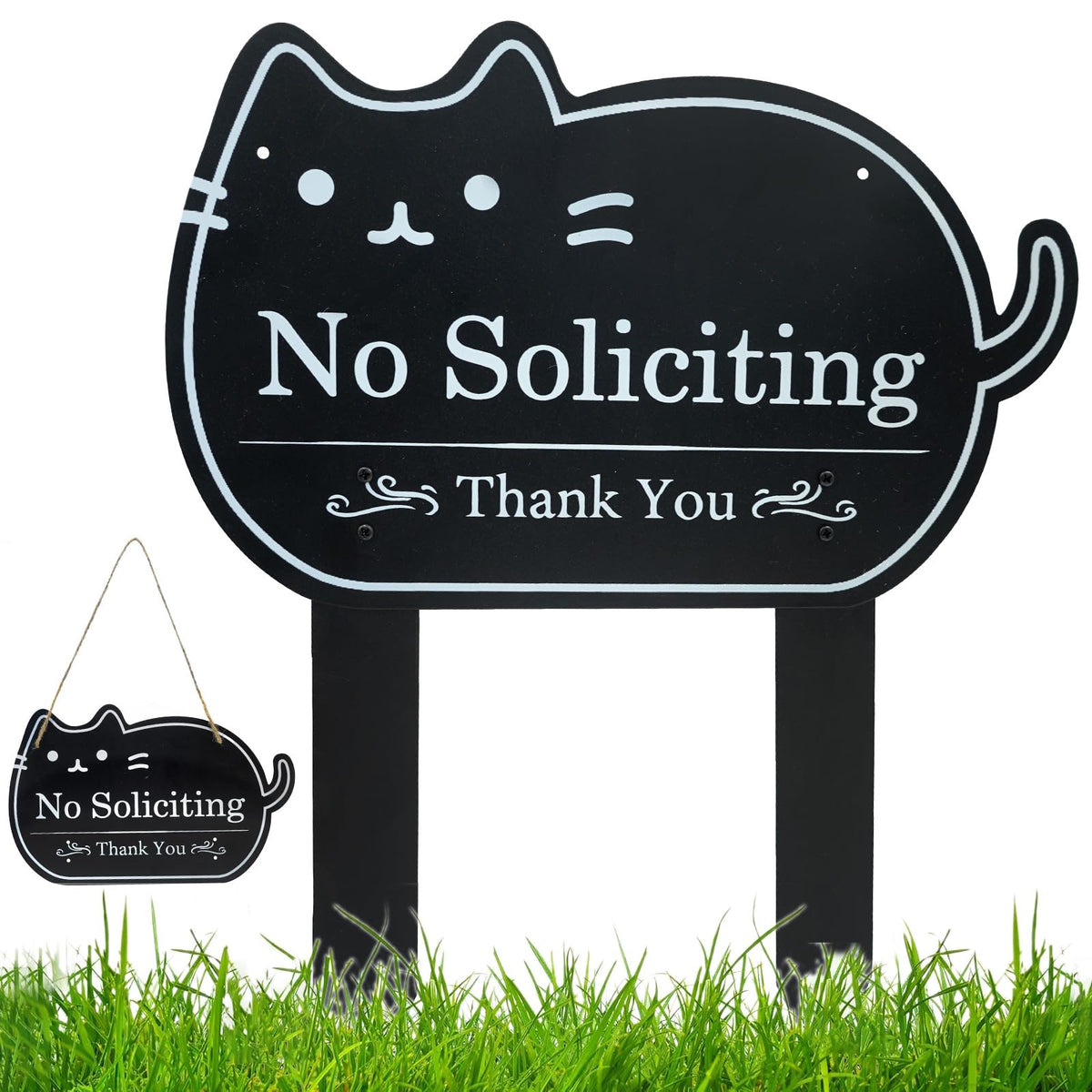 CHARFINE No Soliciting Sign with cat front door illustration for privacy and curb appeal