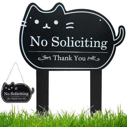 CHARFINE No Soliciting Sign with cat front door illustration for privacy and curb appeal