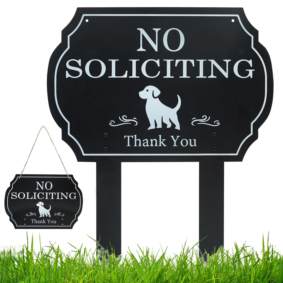 CHARFINE No Soliciting Sign with dog illustration for house enhances curb appeal