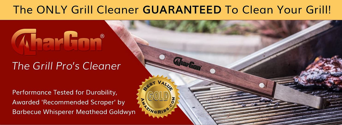 CharGon BBQ round rod cleaning action shows efficient top, sides, and bottom reach