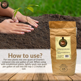 Charlie's Vegan Compost 10 lb bag ready for home composting and soil enrichment.